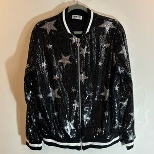 SHOP-ART Sz M Oversized Sequinned Zipper Lined Pockets Bomber Style Jacket